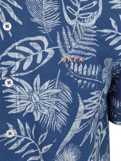 New Zealand Auckland NZA Overhemd Short Sleeve Piqué Flower Print Blauw - 3XL,L,M,XL,XXL