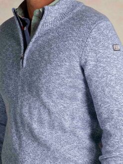 New Zealand Auckland NZA Trui Half Zip Thames Milton Slub Blauw Lichtblauw - 3XL,L,XL,XXL