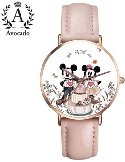 New Zegarki Watches For Women Ladies New Cartoon Watch Pink Leather Mouse Quartz Wristwatch