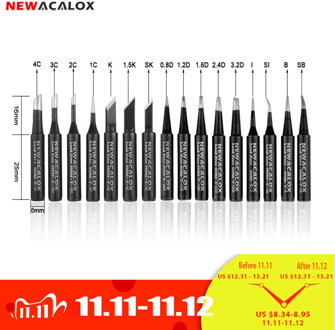 NEWACALOX 16pcs/lot 900M-T Lead Free Black Metal Soldering Iron Tips for for 936, 937, 938,8586, 852D Rework Soldering Station
