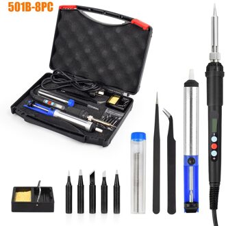 Newacalox 220V/110V Verstelbare Temperatuur Elektrische Soldeerbout Kit 60W Lcd Digitale Display Keramische Verwarmde Kern lassen Tool 501B-8stk / EU