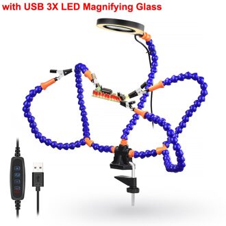 Newacalox Bureau Clip Pcb Solderen Houder 3X Vergrootglas Met Led Licht Lassen Helpende Hand Flexibele Arm Solderen Derde Hand Tool blauw 3X Magnifier
