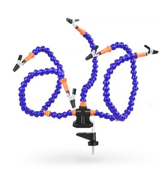 Newacalox Bureau Clip Pcb Solderen Houder 3X Vergrootglas Met Led Licht Lassen Helpende Hand Flexibele Arm Solderen Derde Hand Tool blauw Welding Stand