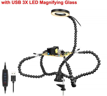 Newacalox Bureau Clip Pcb Solderen Houder 3X Vergrootglas Met Led Licht Lassen Helpende Hand Flexibele Arm Solderen Derde Hand Tool zwart 3X Magnifier