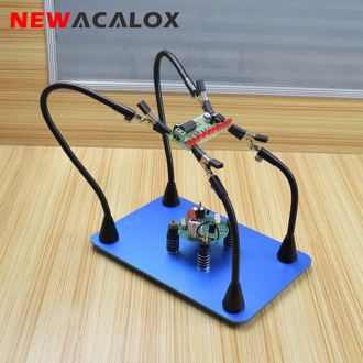 NEWACALOX Soldering Holder Third Hand Magnetic Flexible Arm PCB Circuit Board Fixture Clips 3X USB Illuminated Magnifier Welding