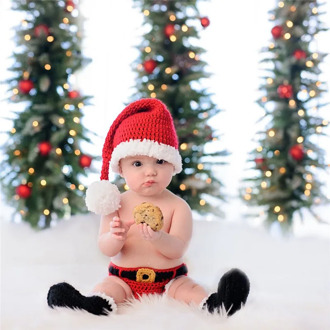 Newborn Baby Cute Crochet Knit Christmas Hat Photography Prop Santa Claus Briefs Boots Infant Boys Girls Costume Outfits
