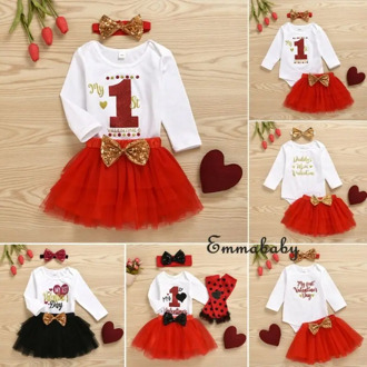 Newborn Baby Girls My 1st Valentine's Day Bodysuit Romper Dress Tutu Outfits Hot