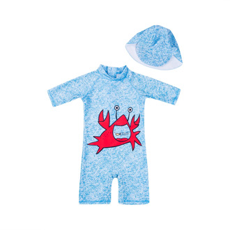 Newborn Boy Kid Swimsuit Crayfish Kid Baby Swimwear Sun Protective Dive One Piece Beachwear+HatBeachwear Rash Guard Swimsuit