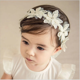 Newborn Infant Baby Girls Flower Hair Ribbons Princess Headband White Floral Wedding Party Headwear