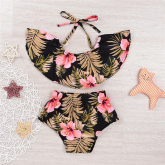 Newborn Infant Ruffle Swimsuit Kid Baby Girls Bikini Set Swimwear Children Baby Girl High Waist Printing Bathing Suit Beachwear