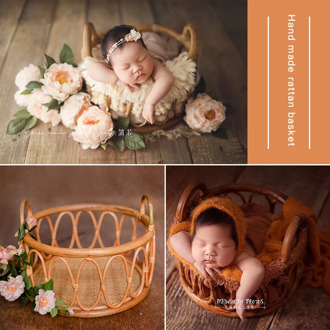 Newborn Photography Basket Vintage Baby Shooting Props Children Rattan Basket Children Baby Photography Woven Accessories