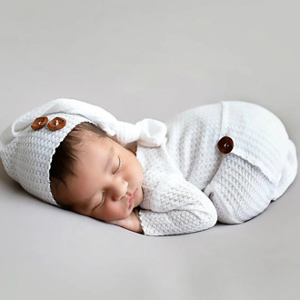 Newborn Photography Clothing Infant Knot Hat+Jumpsuit 2Pcs/Set Baby Photo Props Accessories Studio Newborn Shooting Clothes