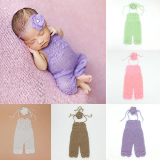 Newborn Photography Clothing Soft Mohair Baby Headwear+Suspenders Trousers Newborn Photography Props Accessories Baby Photo Prop