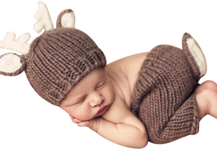 Newborn Photography Costume Cute Knit Weave Deer Antler Hat Fawn Tail Pants Props for Baby Boys Girls 0-3 Months