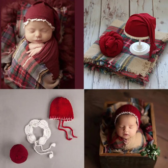 Newborn Photography Props Baby Christmas Hat Photography Blanket Wraps Photo Studio Shoots Accessories Photo Props