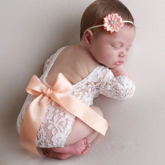 Newborn Photography Props Baby Girl Lace Romper White New Born Fotografia Overalls Princess Big Bow Baby Clothes Photo Shootin