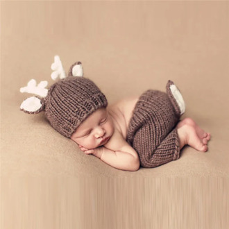 Newborn Photography Props baby hat Christmas Deer Design Handmade Crochet Deer Costume Set Knitted Hats and Pants set