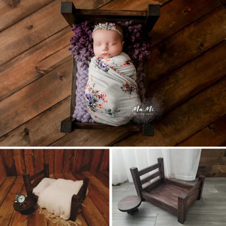 Newborn Photography Props Boy Wooden Vintage Bed Coffee Table Set Baby Photo Shoot Furniture Fotografie Accessories Background