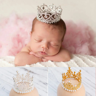 Newborn Photography Props For Studio Baby Photo Shoot Flokati Girls Party Tiara Princess Rhinestone Crown Headband Access