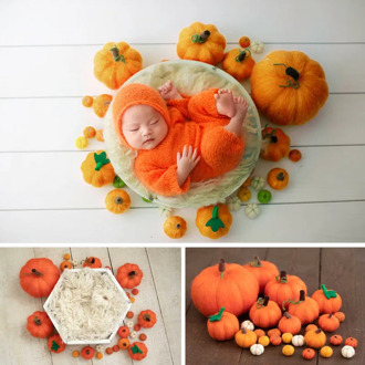 Newborn Props for photography Handmade Wool Felt Pumpkin Halloween Decoration Fotografie Props Photo Shoot for Kids Background