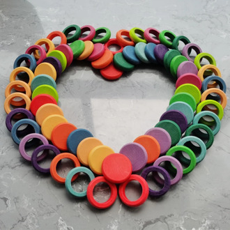 Newest 12 colors rainbow series Kids Wooden Toys Beech Rainbow Coins and Rings Stackable Blocks Nature Loose Parts Creative Toys