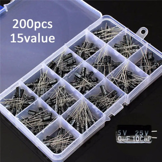 Newest High Quality 15values 200pcs Electrolytic Capacitor Organization Storage 0.1-220uF Capacitors Assortment Box Kit