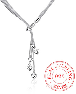 Newest Luxury 925 Sterling Silver Necklace Chain Long Tassel Pendant Five Love Heart Maxi Necklace For Women Fine Jewelry Gift