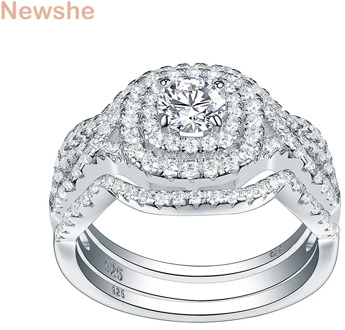 Newshe 3Pcs 925 Sterling Silver Wedding Rings For Women AAA CZ Engagement Bridal Set Classic Jewelry Size 5-12