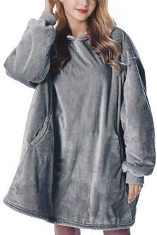 Newst Fleece Deken Met Mouwen Wearable Capuchon Zakken Deken grijs