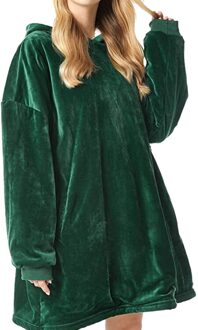 Newst Fleece Deken Met Mouwen Wearable Capuchon Zakken Deken groen