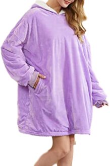 Newst Fleece Deken Met Mouwen Wearable Capuchon Zakken Deken paars
