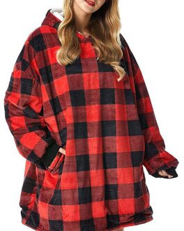 Newst Fleece Deken Met Mouwen Wearable Capuchon Zakken Deken rood Plaid