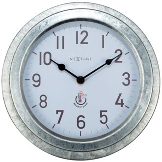 NeXtime Buitenwandklok - 22CM - metaal - gegalvaniseerd Poppy Zilver