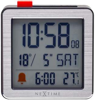 NeXtime Digitale Tafelwekker 6x6.4x2.1cm-RCC-Metaal/ABS-NeXtime-"Mini" Grijs
