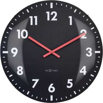 NeXtime Grote wandklok 50cm met gewelfde glazen lens - Stil - Glas - "Duomo 50" Zwart