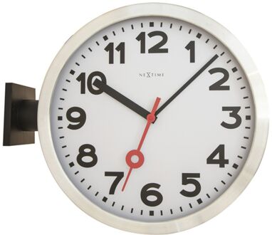 NeXtime Station Double Wandklok Ø 38 cm Wit, Zilver