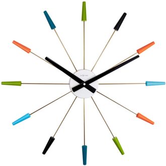 NeXtime Stille Wandklok - Retro Design - 58 cm - Rvs - 'Plug Inn' Multicolor