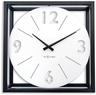 NeXtime Tafel-/wandklok 40 x 40 x 9,5 cm - Metaal - Zwart / Wit - NeXtime 'Time Frame' Zwart, Wit