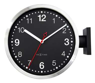 NeXtime Wandklok 32,3 x 28 x 10 cm - stil - wit & zwart - aluminium - NeXtime 'Double' Zwart, Wit