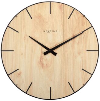 NeXtime Wandklok - 35 cm - Bol Glas - Lichtbruin -'Edge Wood Dome'