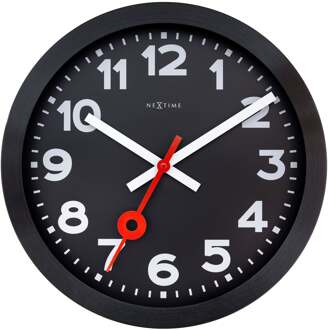 NeXtime Wandklok 35 cm-Geruisloos-Zwart-Geanodiseerd aluminium-NeXtime 'Station All Black'