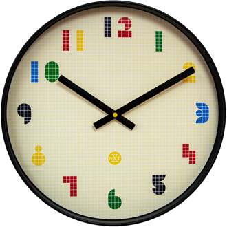 NeXtime Wandklok 35 cm - Stil - Zwart/Multikleurig - ABS - nXt 'Bit' Multicolor