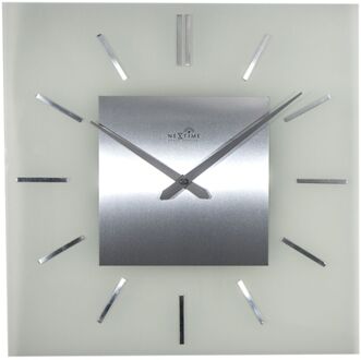 NeXtime Wandklok- 40cm- Melkglas - 'Stripe Square Radio Controlled' Transparant