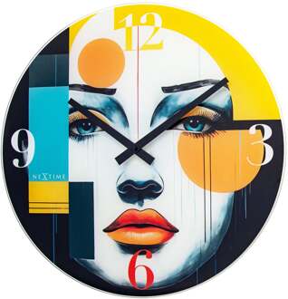 NeXtime Wandklok 43cm-Stil-Multicolor-Glas-NeXtime 'Vogue'