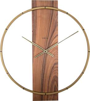 NeXtime - Wandklok- 50.8x58.2x4.3cm - Hout|Staal - Bruin - 'Carl'