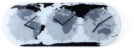 NeXtime Wandklok - 50 x 18.6 x 3.6 cm- Glas - Wit - 'Mondial' Zwart