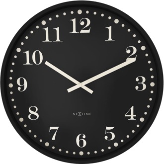 NeXtime Wandklok 50cm-Stil-Zwart/Wit-Kunststof-NeXtime 'Dickens Large'