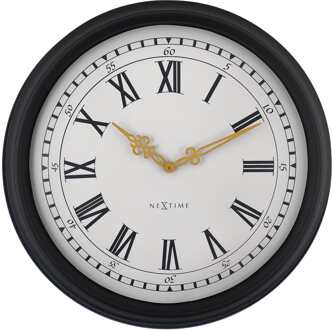 NeXtime Wandklok 76 cm-Zwart/Grijs-Kunststof-NeXtime 'Chopin Large' Zwart, Grijs