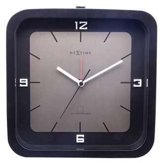 NeXtime Wekker- 20 x 20 x 6 cm - Hout - Zwart - 'Square Alarm'