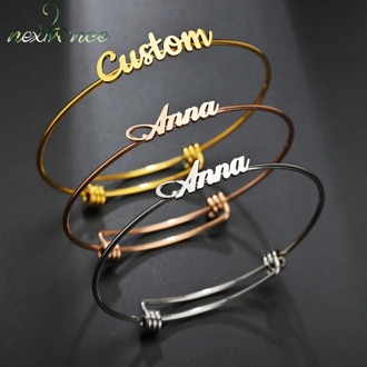 Nextvance Customized Name Bracelet Charm Stainless Steel Adjustable Personalized Bangles for Women Family Birthday Gift Jewelry